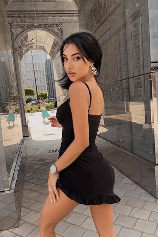 Askılı Mini Elbise-Siyah