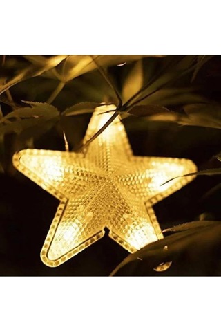 16 Yıldız Noel Işığı, Yılbaşı Perde Led Işık Yıldız Desenli Otantik Aydınlatma Fişli Günışığı Sarı