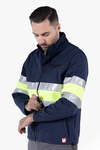 Çift Sıra Reflektörlü Neon Softshell Mont Lacivert - Sarı