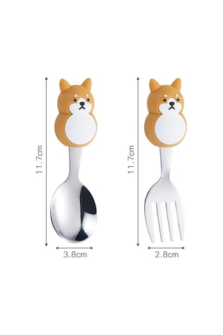 Kedi Figürlü Premium Çocuk Bpa Free Silikon Saplı Paslanmaz Çelik Uçlu Çatal-kaşık, 9+ Ay
