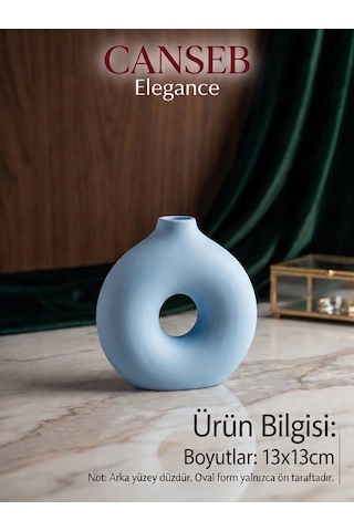 13x13cm - Premium -dekoratif Donut Vazo - Kendinden Kokulu - El Boyaması İşçilik Mavi