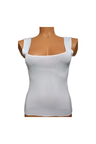 Pazarız Beyaz Kare Yaka Atlet Triko Bluz Crop S / M / L Beden Uyumlu Beyaz