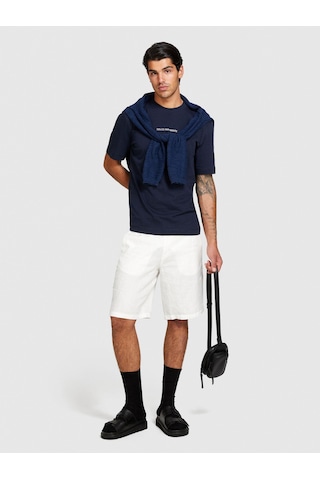 Sisley %100 Keten Slim Fit Bermuda Şort Erkek Kırık Beyaz Şort - 324p4aghs9010 Krem