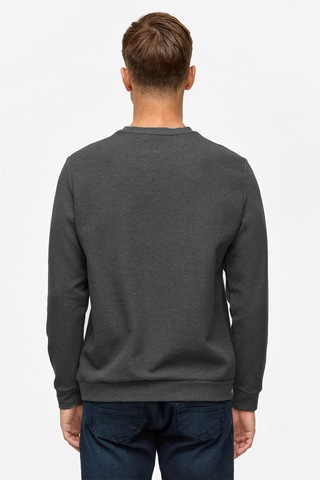 Süvari Bol Kesim O Yaka Melanj Desenli Waffle Sweatshirt Antrasit S08