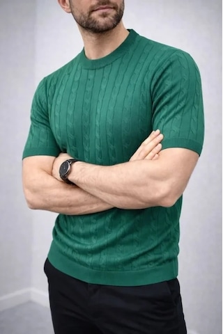 Vexor Erkek Yazlık Triko Dokuma Tişört Kısa Kol Bisiklet Yaka Örgü Desenli T-shirt - Haki