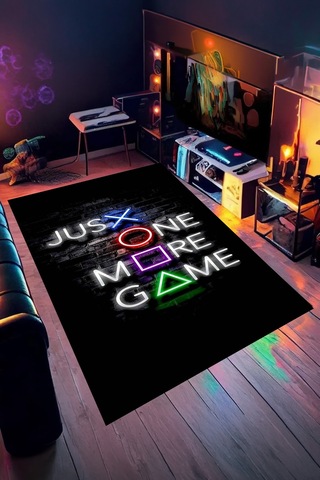 Just One More Game Neon Yazı Yıkanabilir Kaymaz Taban Halı Gnc6