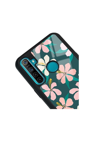 Oppo Realme 5i Leaf Flovers Tasarımlı Glossy Telefon Kılıfı Siyah
