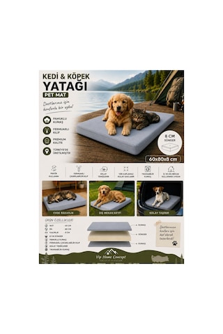 Kedi Köpek Yatağı Süngerli Fermuarlı Yıkanabilir Kılıflı Köpek Minderi 60x80x8 Cm-gri