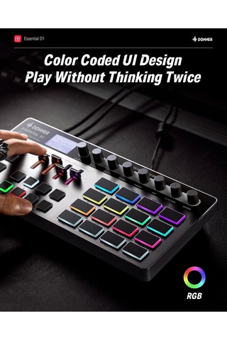 Donner Essential D1 Performance Beat Machine, Step Sequencer&amp Finger Drum Machine