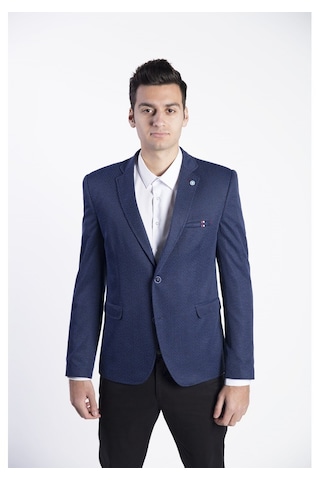 Sposo 5102 Dar Kalıp Örme Kumaş Lacivert Erkek Blazer Ceket Lacivert