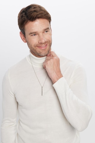 Erkek Slim Fit Dar Kesim Tam Boğazlı Yaka Düz Yün Beyaz Triko Kazak-25727 Beyaz