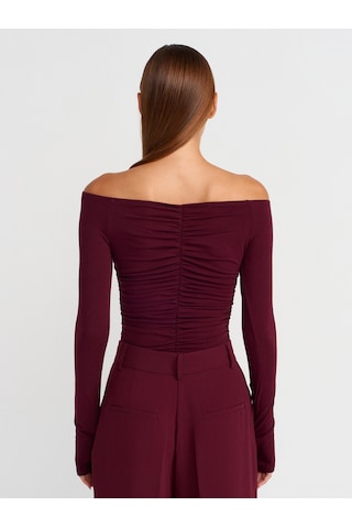 Dilvin 32089 Omuzları Açık Büzgülü Top-bordo Bordo