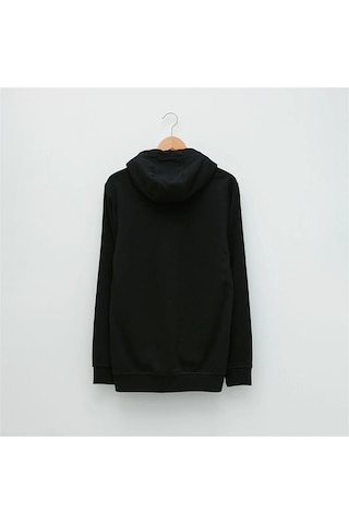 Minimal Çiçek Özel Tasarım Baskılı Kapüşonlu Sweatshirt Siyah