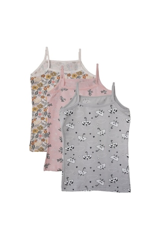 Kota 3Lü Kız Çocuk Ip Askılı Desenli Atlet Pamuklu Fanila