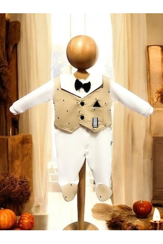 Cantoy Erkek Bebek Smokin Tulum-15297 Bej