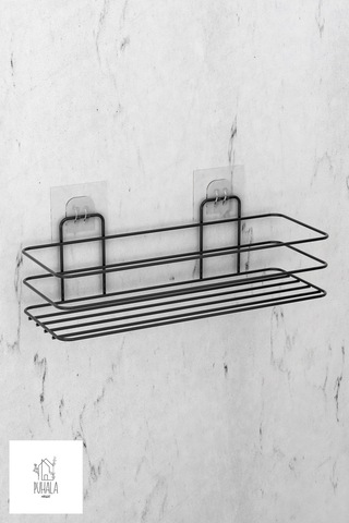 Siyah Yapışkanlı 2li Set Banyo Düzenleyici Şampuanlık Banyo Rafı Duş Rafı Organizer Duşakabinaskısı Siyah
