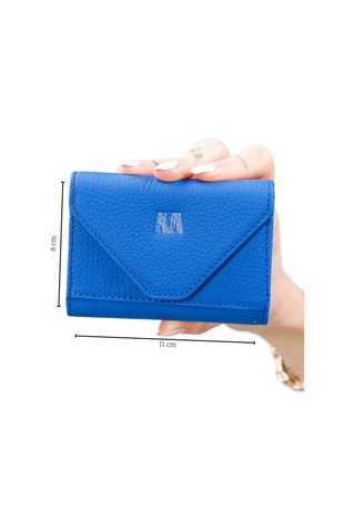 Mft Leather Hakiki Deri Kadın Akordiyon Cüzdan Mia 2190 Flother Mat Saks Mavi
