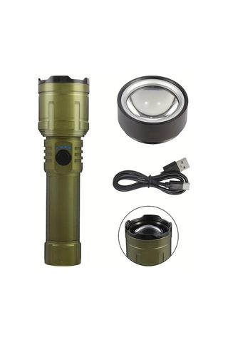 Xuweiwei 1 Adet Fx 2503 Green Güçlü Lüminesan Saf Alüminyum Alaşımlı El Feneri 5000mah Büyük Kapasite Odaklanabilir Taşınabilir Usb Elektronik Işık Ters Şarj Araç Bakımı Acil Durum Hayatta Kalma Ev Dekorasyonu Açık Hava Ekipmanı Altın