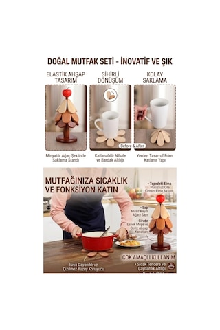 Bambu Ahşap Bardak Tencere Altlığı Nihale Dekoratif Standlı 3'lü Set Nihale Bambu