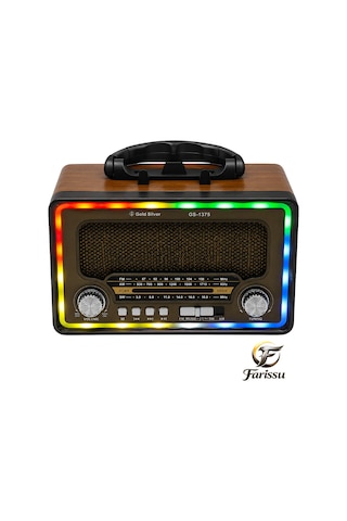 Gold Silver Gs-1375 Nostaljik Radyo - Bluetoothlu, Güneş Panelli, Şarjlı Fenerli Taşınabilir Hoparlör