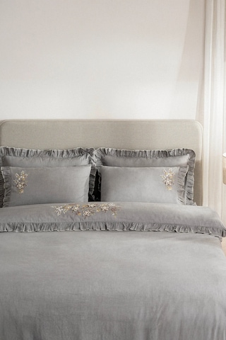 Ecocotton Zaira Gri %100 Organik Pamuk Çift Kişilik Nevresim Takımı Gri