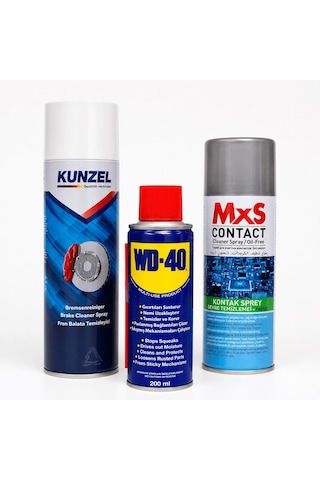 3 Lü Araç Bakım Seti - 500 Ml Fren Balata Spreyi Künzel + Wd 40 200 Ml + Mxs 400 Ml Kontak Spreyi