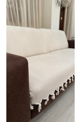 Lunga Vita Başak Desen Dokuma %100 Pamuklu Çok Amaçlı Pike Koltuk Örtüsü 180x230 Krem