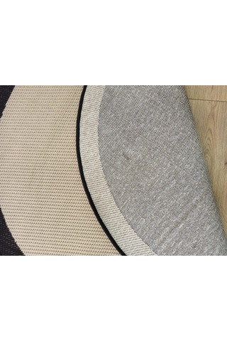 Çam Halı Sisal 9716 Bej / Siyah Bordürlü Daire Jüt Sisal Kilim - 160x160