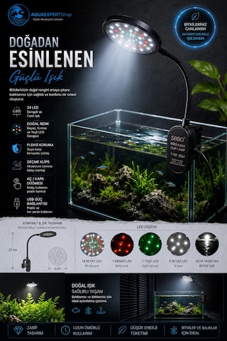 Sobo Usb Akvaryum Işığı - Balık Işığı - Bitki Işığı - 34 Led - Y-3w - Güçlü Aydınlatma - Üstün Performans - 23 Cm - Siyah