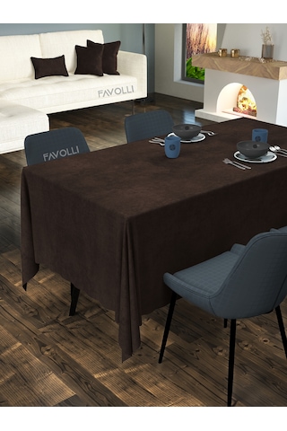 Kadife Dokulu Kahverengi Masa Örtüsü Kahverengi