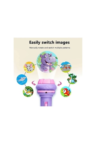 Novahub Çocuk Projeksiyon El Feneri, 80 Desen Kartlı, 11,5x4,3cm, Mor, Çocuklar İçin Yatma Zamanı Işığı Mor