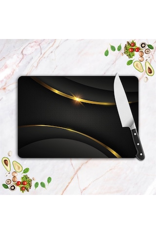 Decovetro Cam Kesme Tahtası Ve Sunum Tablası Çizgi Gold Desenli 20 X 30 Cm
