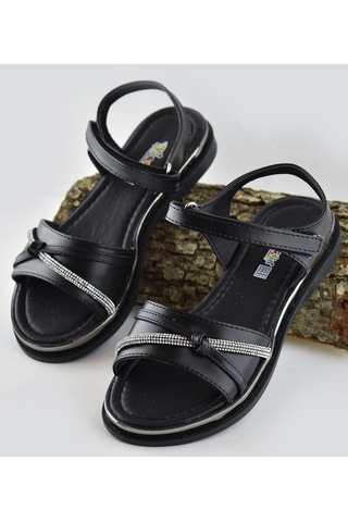 667e Ortopedik Taban Kız Çocuk Sandalet Terlik Düğün Abiye Gündelik Vetta Siyah
