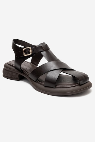 Luvishoes Guıdo Kahverengi Hakiki Deri Kadın Sandalet Kahverengi