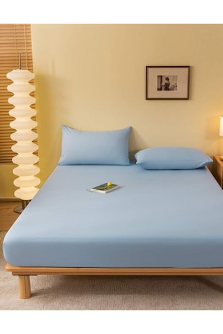 Totem Ranforce Pamuklu Mavi Yastık Kılıflı Lastikli Çarşaf Mavi