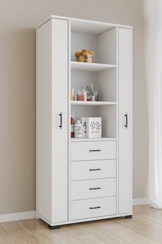 Aeka Ae-2204 Avrasya Çok Amaçlı 2 Kapaklı Raflı Çekmeceli Kiler Mutfak Dolabı Modern Tasarım 170x138x77,5 Beyaz