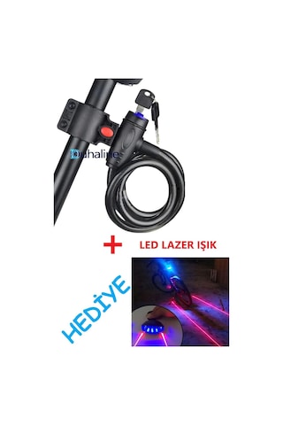 Çelik Kilit Bisiklet Motosiklet Kilidi + Lazer Led Işık li Scooter Ve Bebek Arabası İçin Uygun