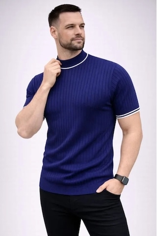 Vexor Erkek Fitilli Triko Dokuma Kısa Kol Tişört Yarım Boğaz Modern Yazlık T-shirt - Lacivert