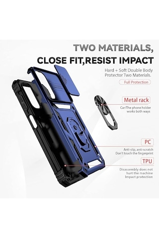 Samsung Galaxy A14 İle Uyumlu Kılıf Magnetik Standlı Kamera Korumalı Sürgülü Kapak