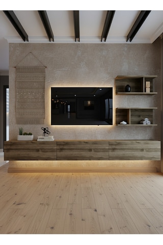 Resital Ledli Duvara Monte Tv Sehpası - Ceviz - W6012-2 Ceviz