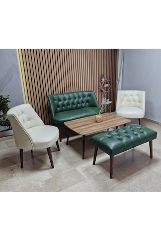Azra Mobilya Deri Çay Seti Koltuk Takımı Oturma Grubu Cafe Mobilya Ofis-büro Mobilya Balkon Mobilya Yeşil-krem