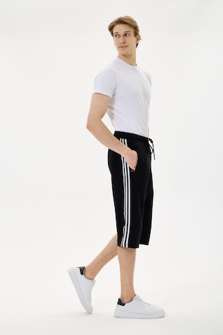 Mysport 6008 Erkek Relax Fit Rahat Kesim Pamuklu Beli Bağcıklı Fermuarlı Cep Yan Şeritli Kapri Bermuda Siyah