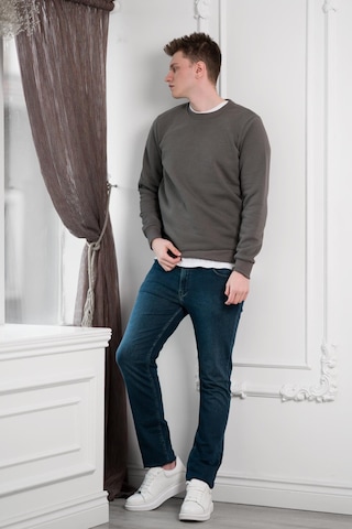 Slimfit Sıfır Yaka Basic 3 İplik Erkek Sweatshirt Antrasit