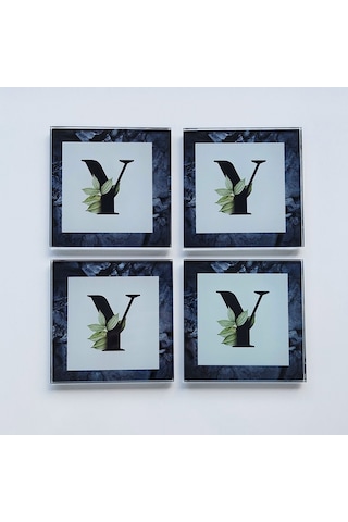 Decorita Cam Bardak Altlığı Y Harfli Tasarım 4'lü Takım 10 x 10 CM Çok Renkli