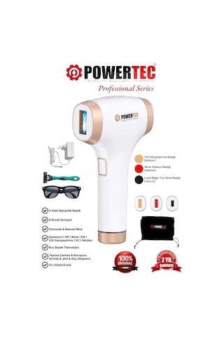 Powertec TR-9999 Ipl Lazer Epilasyon 999.999 Atım Otomatik/Manuel 9 Modlu Buz Başlıklı & Taşıma Çantası Beyaz
