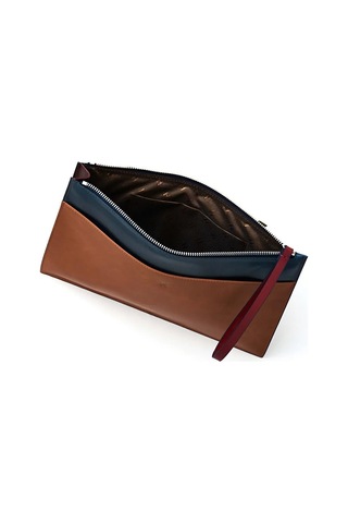 Beverly Kadın Lacivert Taba Deri Cepli Fermuarlı Rfid Korumalı Portföy Çanta Taba