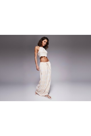 Merlot Halter Yaka Ekoseli Crop Üst Ekose