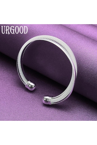 925 Ayar Gümüş Büyük Örgü Açık Bileklik Moda Takı Gümüş