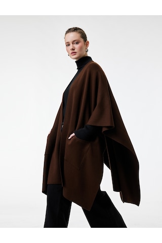 Koton Cepli Uzun Oversize Triko Panço Kahverengi 6wak90524ht Kahve