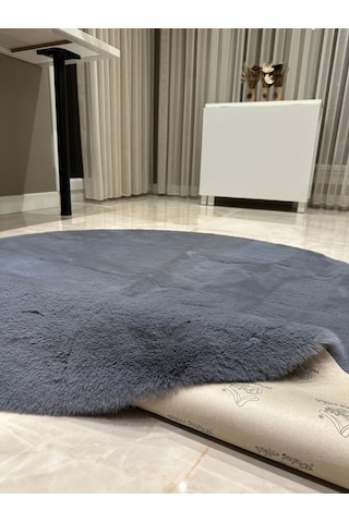 Ultra Soft Gri Yumuşak Dokulu Peluş Halı Yuvarlak